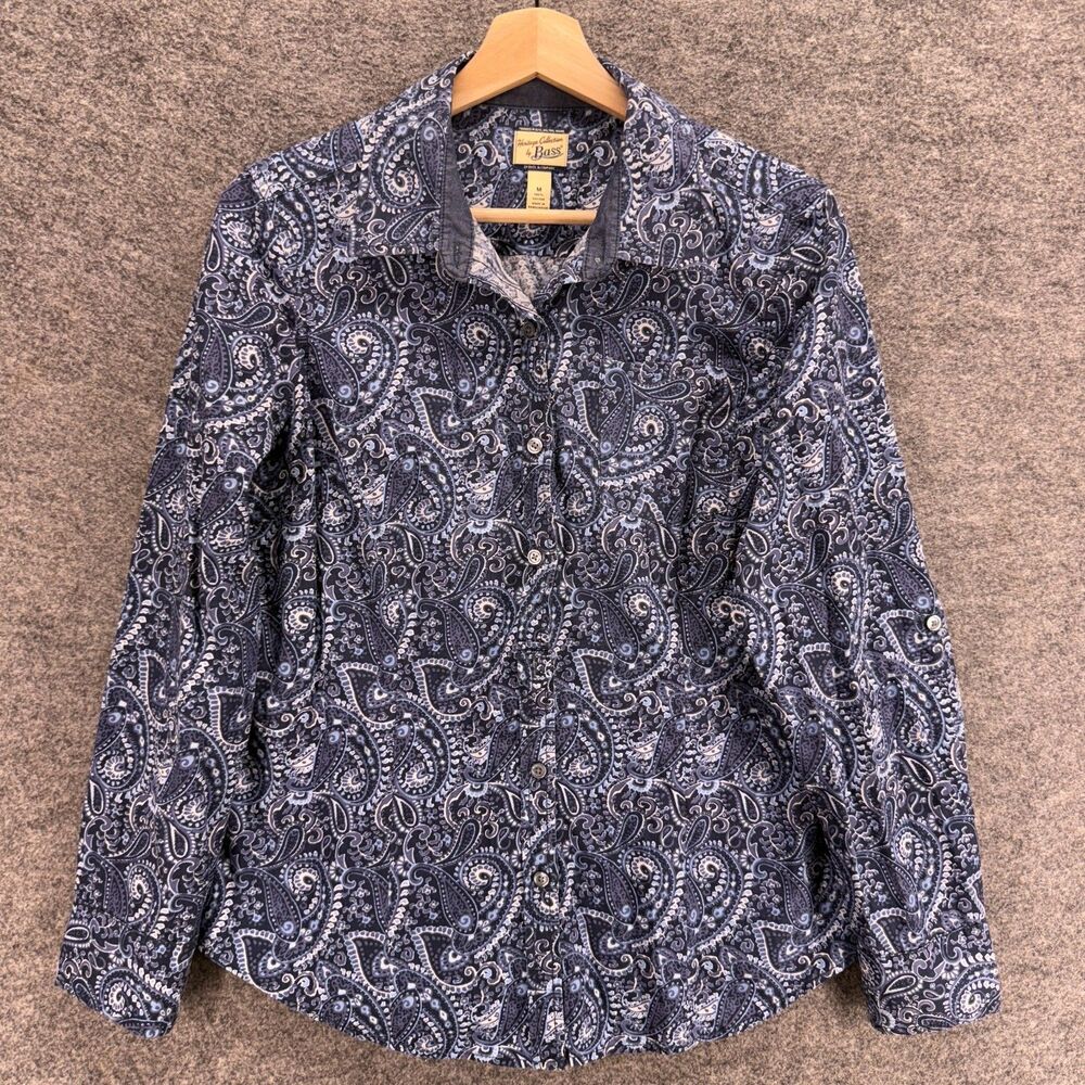 Heritage Collection Shirt Women M Medium Blue Paisley Button Up Collared Cotton